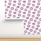 Lips Kisses Smooches Pattern 1 - Violet Purple on White