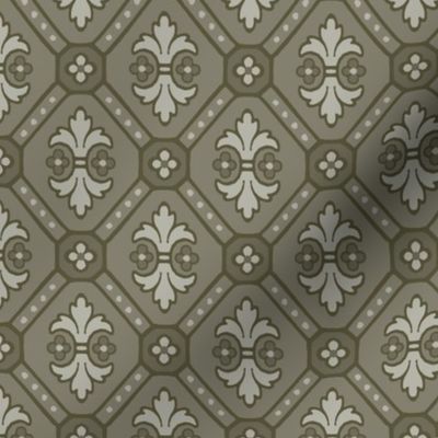 Symmetrical Fleur de Lis & Diamond Checks in Regency Sage - Coordinate