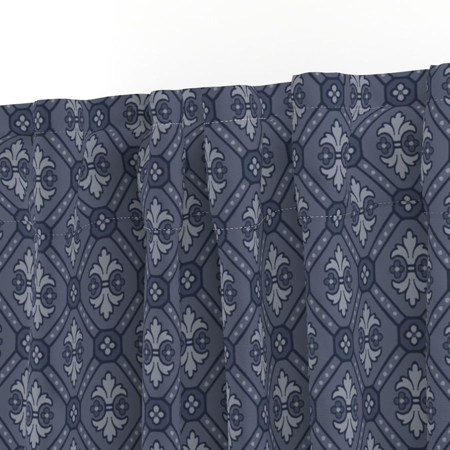 Symmetrical Fleur de Lis & Diamond Checks in Prussian Blue - Coordinate