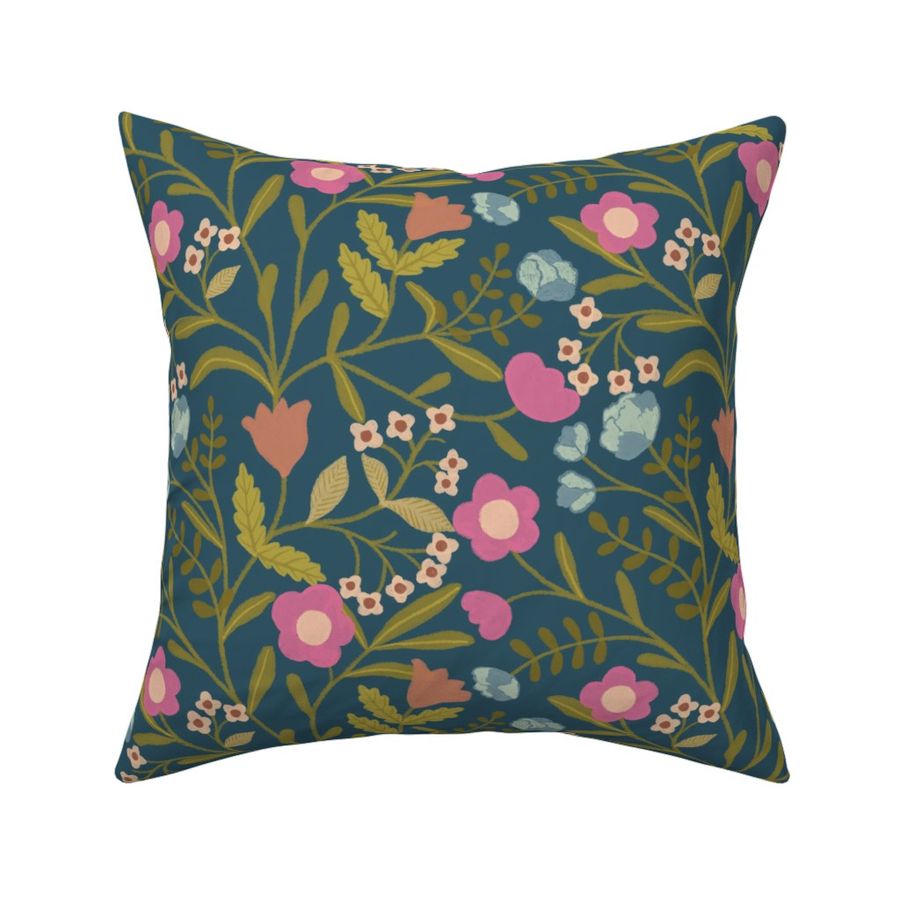 Flower Vine - on Navy Bue