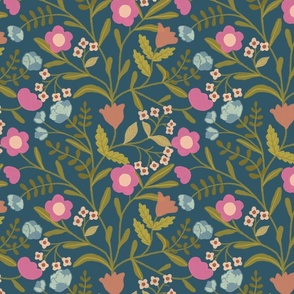 Flower Vine - on Navy Bue