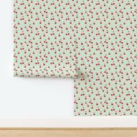 Cute Cherry Berry Coquette Bows Girl Wallpaper Red Light Sage Green 6x6