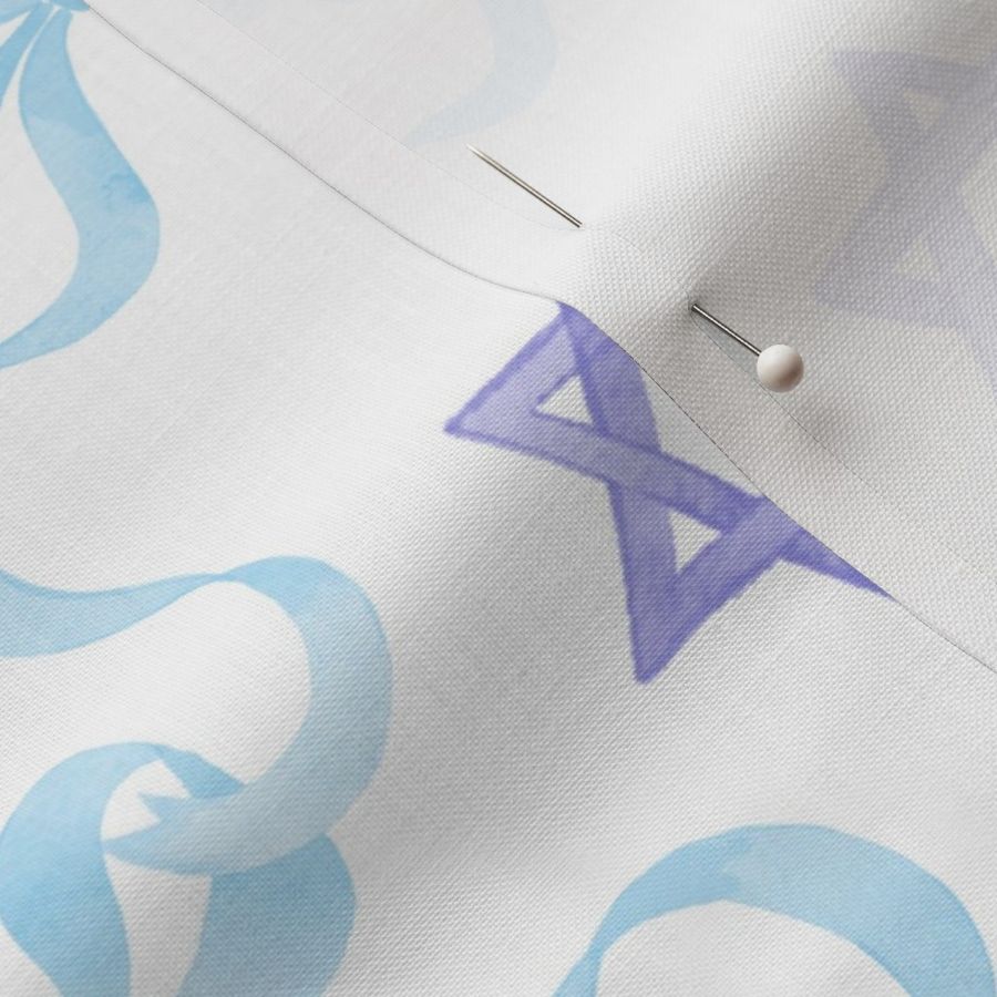 Hanukkah Coquette Blue Bow Pattern with Menorahs Dreidels and Jewish Stars