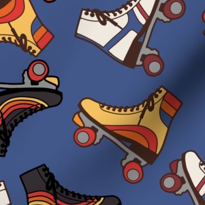 Seventies Roller Skates Blue Background