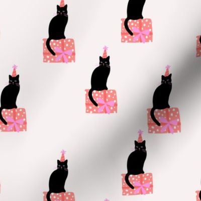 Happy birthday cats black cat and party hats pink coral girls