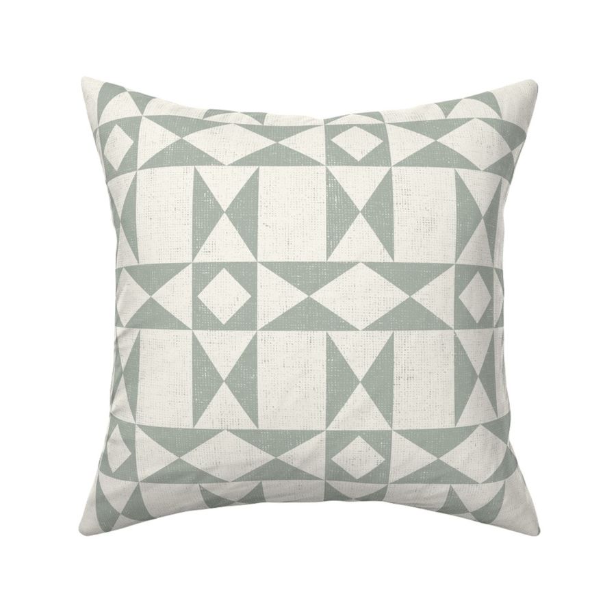 Geometric Modern Farmhouse Barn Quilt Stars in Soft Sage Green and Cream