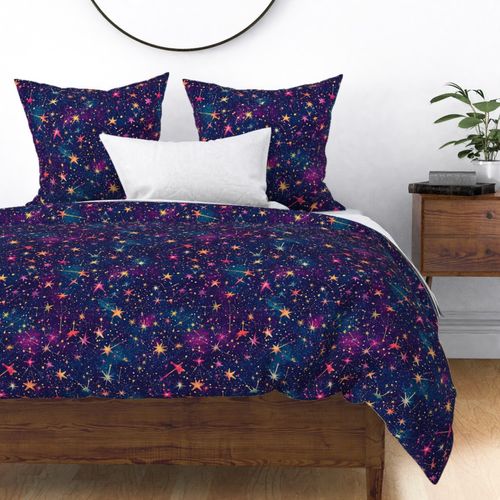 Starry Night with Colorful Constellations and Shooting Stars