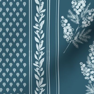 Provence Traditional Stripes & Olive French Country Style - serene sea blue