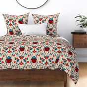 Scarab with Flowers and Foliage-Light greyish orange-Red-Teal-Yellow-Large