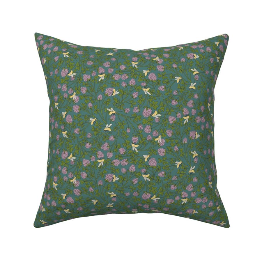 Clover Flowers And Honey Bees on Teal