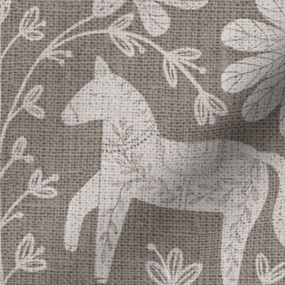 (L) New farmhouse - Swedish folk horse on linen texture -  natural beige