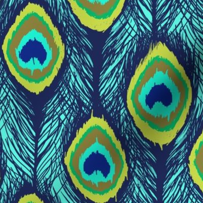 ikat aqua peacock feathers