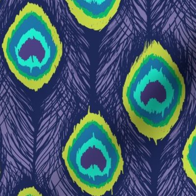 ikat peacock  feathers purple