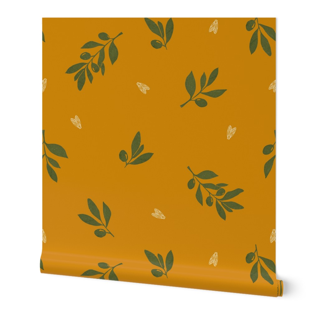 Provence Cicadas & Olive Branches Mediterranean Charm - warm muted orange