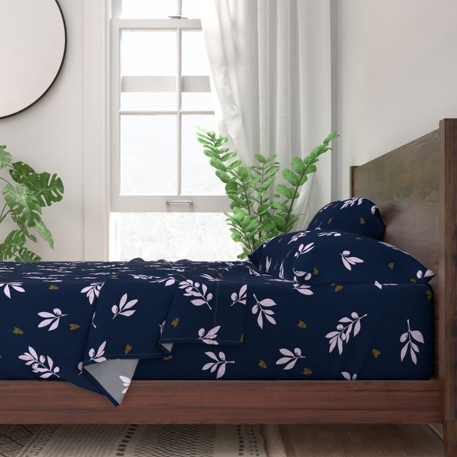 Provence Cicadas & Olive Branches Mediterranean Charm - deep blue & orange