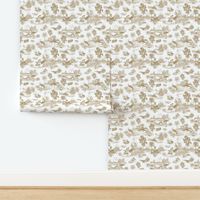 Coastal Marsh Toile de Jouy Pattern in Gold on White