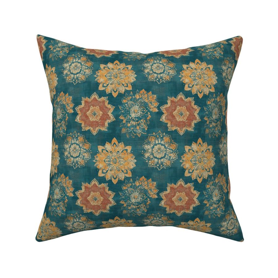 Vintage Floral Mandala On Teal