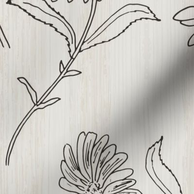 Woodland Daisy Sketches on Hand Painted textural background Warm Beige