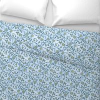 Oriental Floral Blockprint Arabesque - Handmade Geometric - soft blue tones