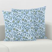 Oriental Floral Blockprint Arabesque - Handmade Geometric - soft blue tones