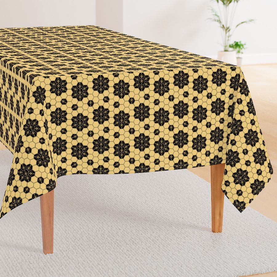 Abstract Bees and Honeycomb - Black Floral