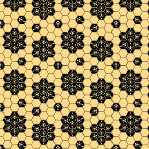 Abstract Bees and Honeycomb - Black Floral