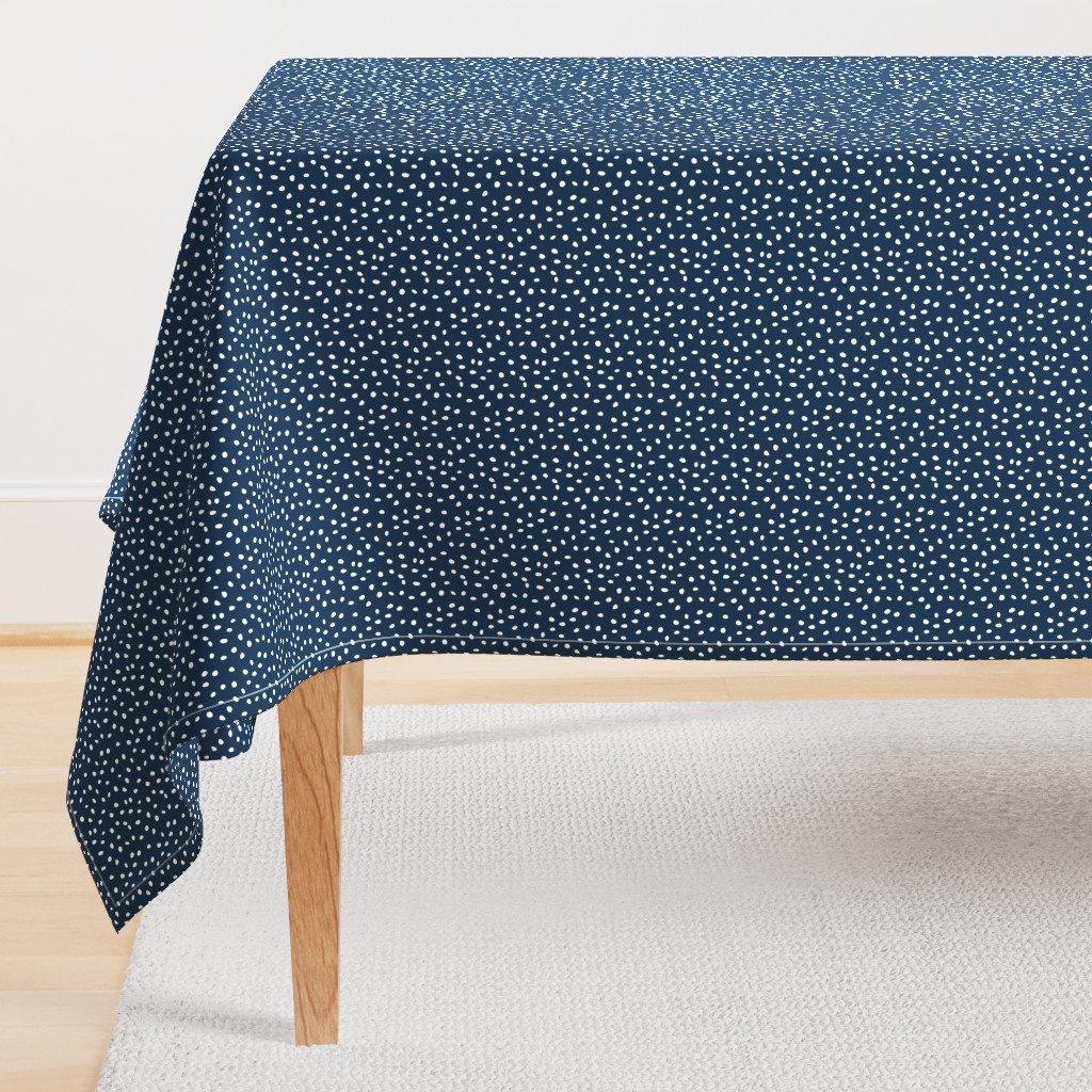 Dalmation Dots white on navy  fabric at 50%