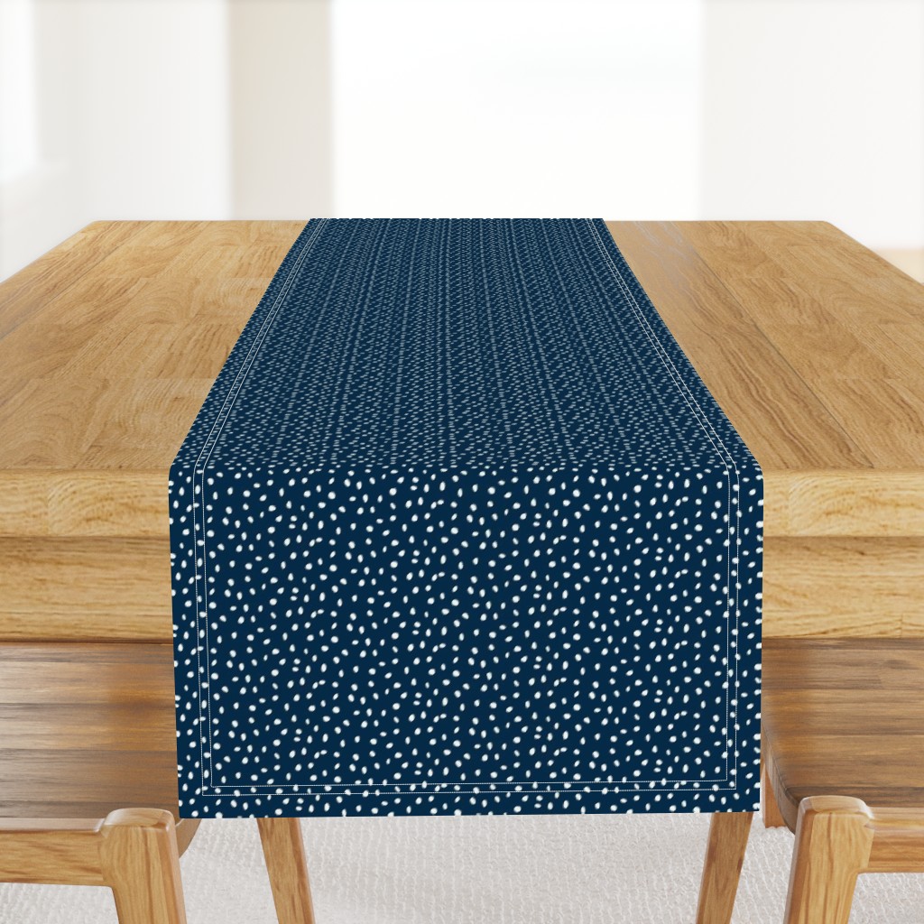 Dalmation Dots white on navy  fabric at 50%