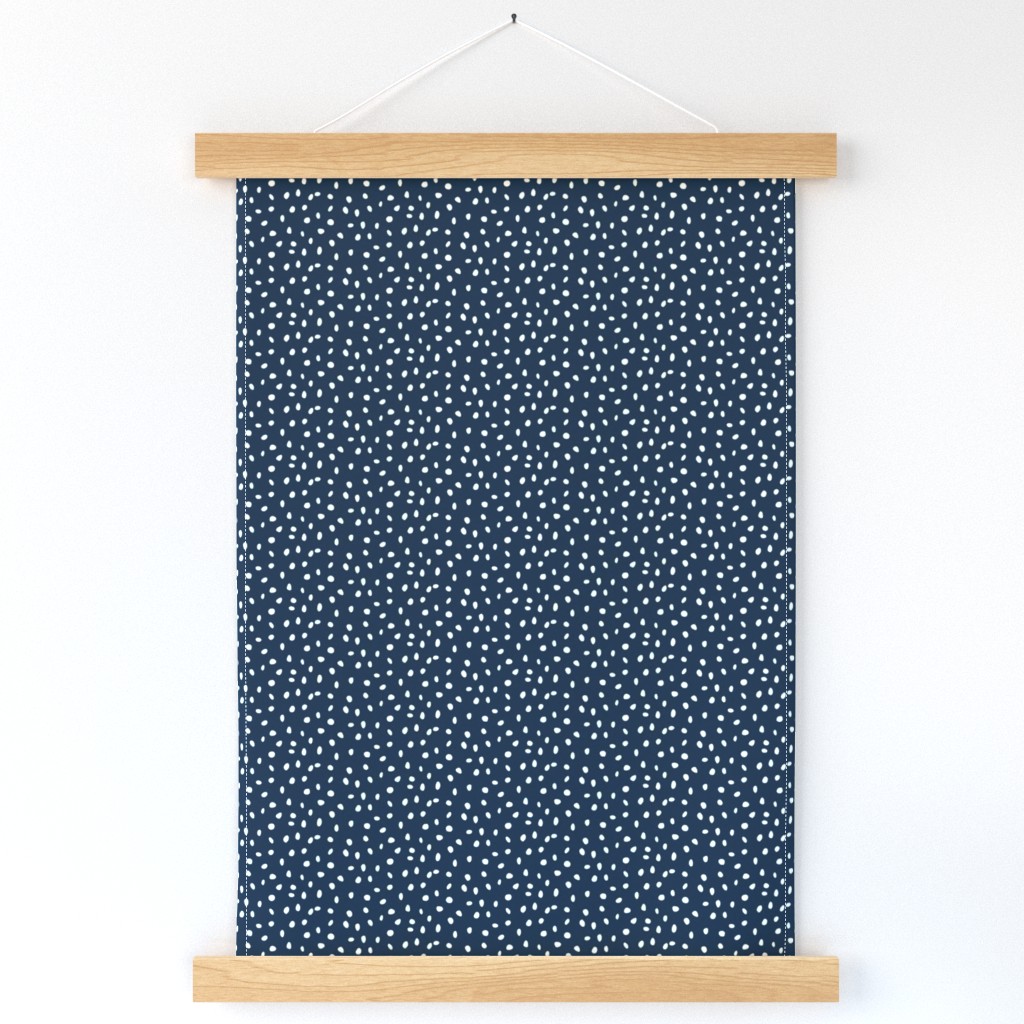 Dalmation Dots white on navy  fabric at 50%