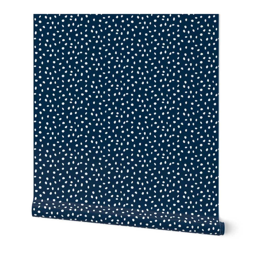 Dalmation Dots white on navy  fabric at 50%