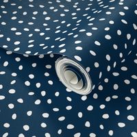 Dalmation Dots white on navy  fabric at 50%