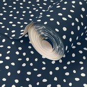 Dalmation Dots white on navy  fabric at 50%