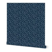 Dalmation Dots white on navy  fabric at 50%