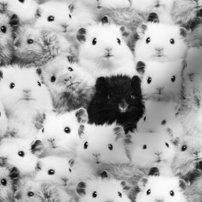 Fluffy Realistic Baby Hamsters in black and white