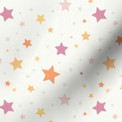 S - Multicolored Stars - Colorful Starry Night - Linen Look - Orange Pink