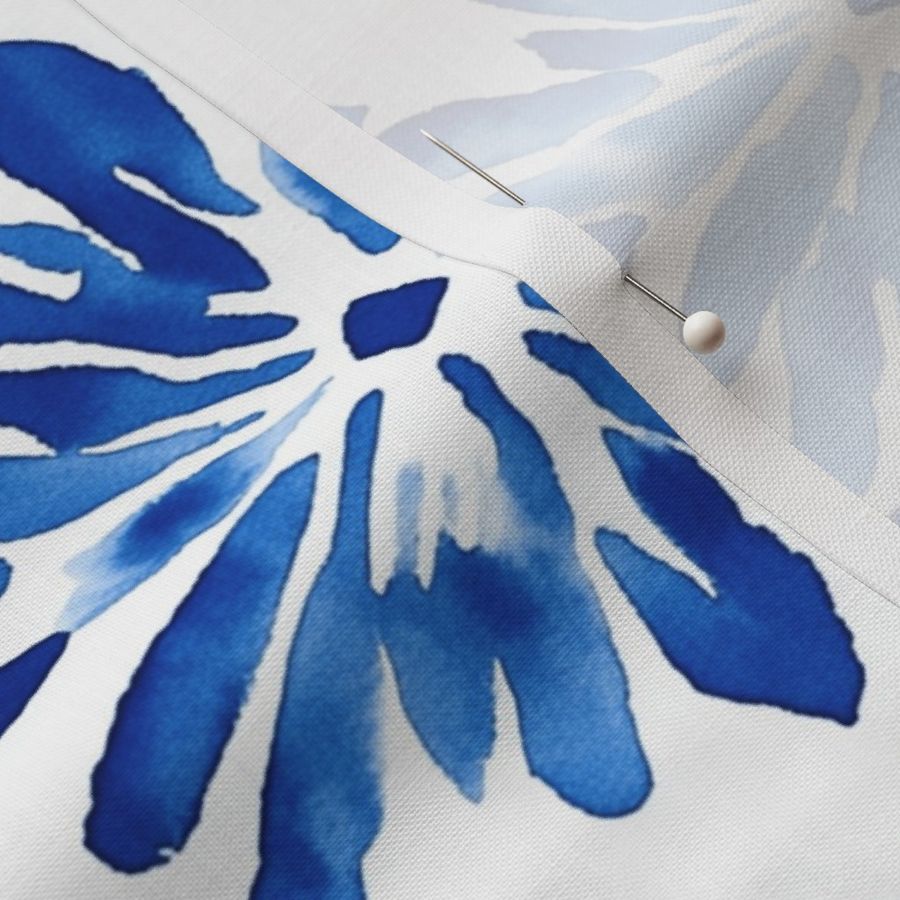 Blue Shibori Floral Pattern with Symmetrical Layout