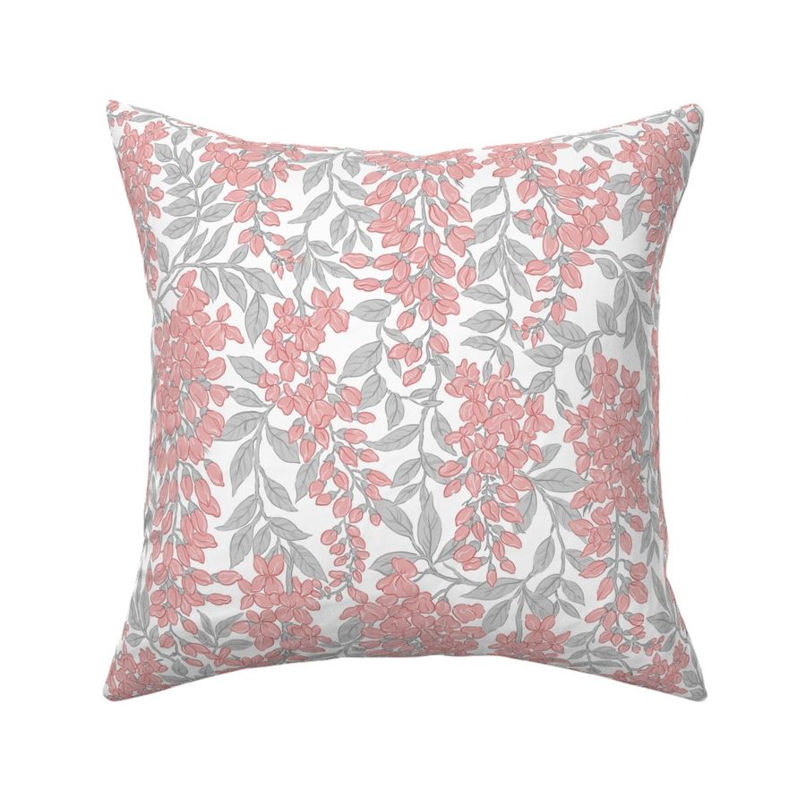 Wisteria Floral Pink Grey White Medium Scale