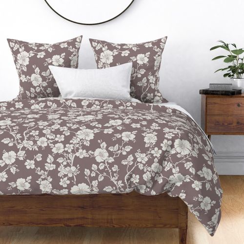 Modern Floral Blockprint Cloud Cover white on warm Cinnamon Brown - large