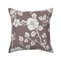 Modern Floral Blockprint Cloud Cover white on warm Cinnamon Brown - large