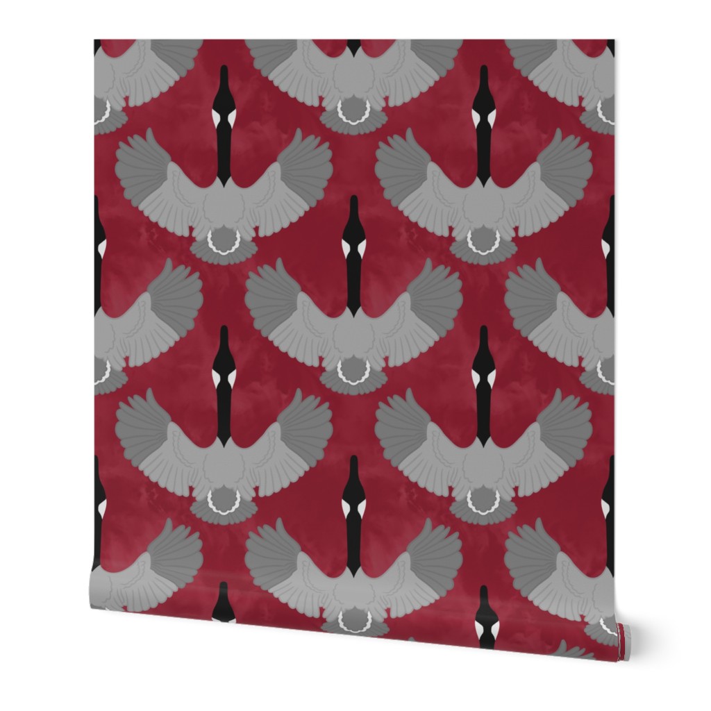 Canadian Geese Bold Print - 12 Inch Repeat - Maple Red