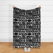 Large scale striking geometric boho aztec ethnic black accents on white