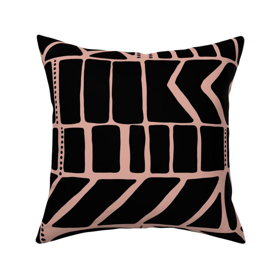 Large scale striking geometric boho aztec ethnic black accents on pink