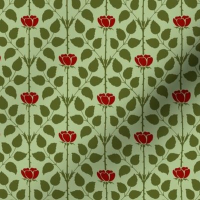 Voysey's "Briar Rose" - dark red and olive green - small