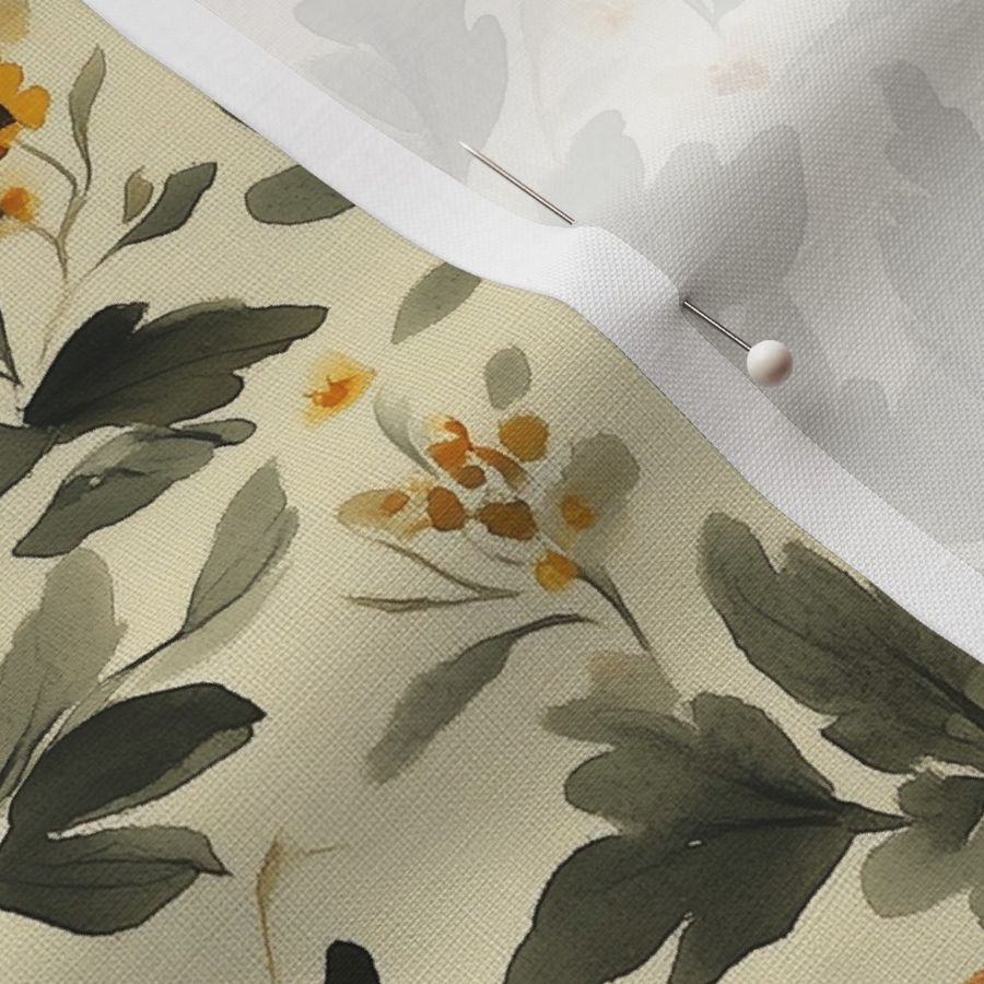 Golden Yellow and Cream Watercolor Floral - Warm Botanical Pattern