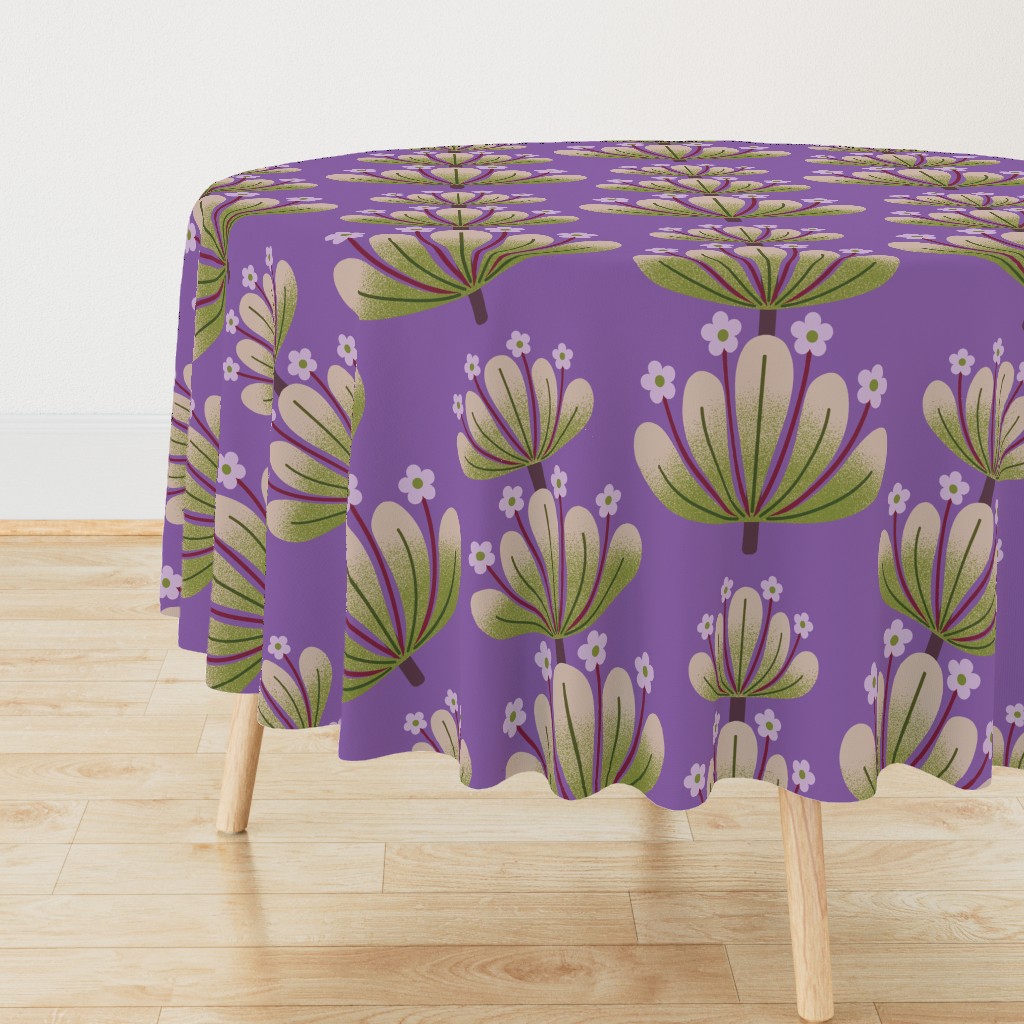 Purple and Green Flowers - Bold Half Drop Floral Pattern - 24-inch repeat