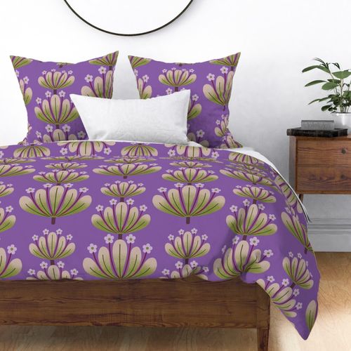 Purple and Green Flowers - Bold Half Drop Floral Pattern - 24-inch repeat