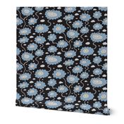 Dreamy Forest Foliage in Sea Blue and light gray on Charcoal - large