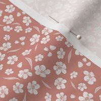 Tiny quilting floral - small white flowers on muted pink