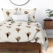 Western Americana style bull skulls with desert flowers / earth tones / XL