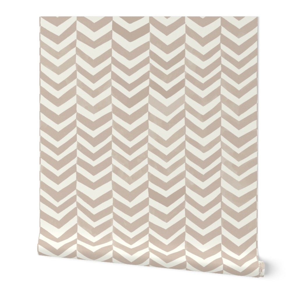 (L) Coastal Beige Chevron Bold Stylish Zigzag Herringbone Geo